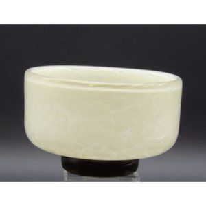 Vintage Studio Art Glass Bowl White Top Black Base signed by artist Odell 96 2 1